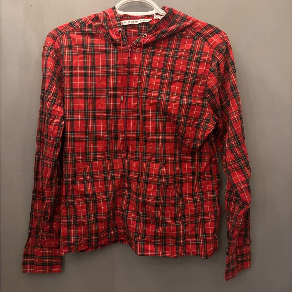 Tommy Hilfiger Red and Black Plaid Hoodie